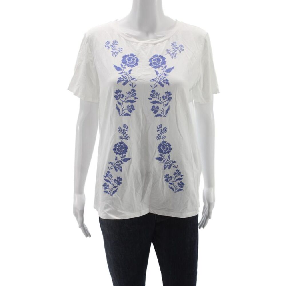 Weekend Max Mara Women Basic White Floral Roundneck Short Sleeve Tshirt Size XL
